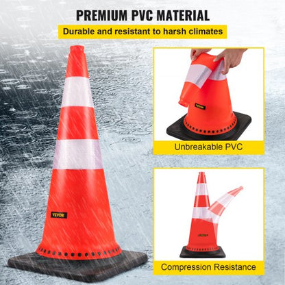 30Inch Orange Traffic Cones 8Pack HeavyDuty PVC Construction Cones With Reflective Strips  15 Weigh 3