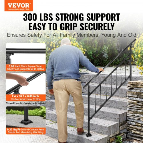 Transitional Wrought Iron Handrail Adjustable Exterior Stair Railing With Fence For 05 Steps  Matte 2
