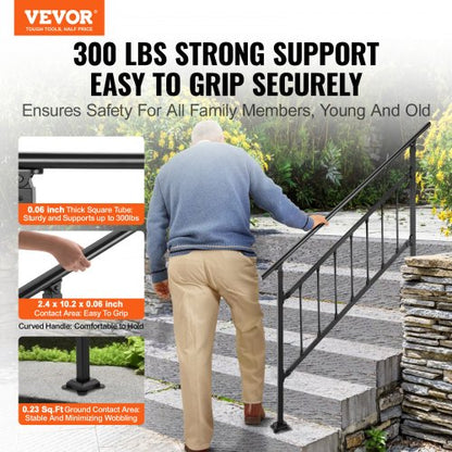 Transitional Wrought Iron Handrail Adjustable Exterior Stair Railing With Fence For 05 Steps  Matte 2