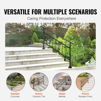 Transitional Wrought Iron Handrail Adjustable Exterior Stair Railing With Fence For 05 Steps  Matte 5