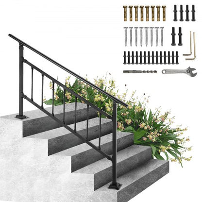 Transitional Wrought Iron Handrail Adjustable Exterior Stair Railing With Fence For 05 Steps  Matte 8