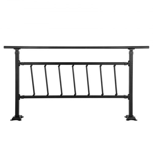 Transitional Wrought Iron Handrail Adjustable Exterior Stair Railing With Fence For 05 Steps  Matte 9