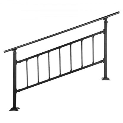Transitional Wrought Iron Handrail Adjustable Exterior Stair Railing With Fence For 05 Steps  Matte 10