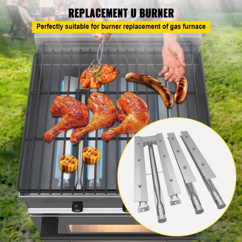 Grill Burner Replacement Kit 3Pack Stainless Steel BBQ Burners With Air Flow Control  Universal Fit 2