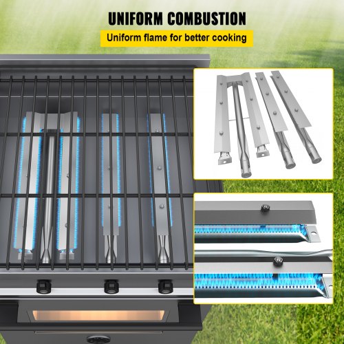 Grill Burner Replacement Kit 3Pack Stainless Steel BBQ Burners With Air Flow Control  Universal Fit 4