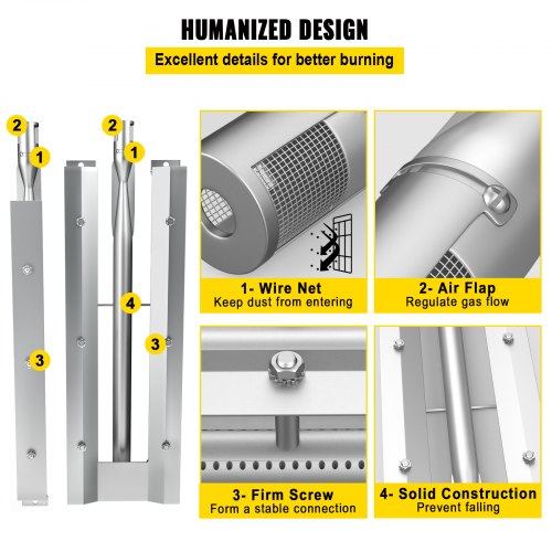 Grill Burner Replacement Kit 3Pack Stainless Steel BBQ Burners With Air Flow Control  Universal Fit 5