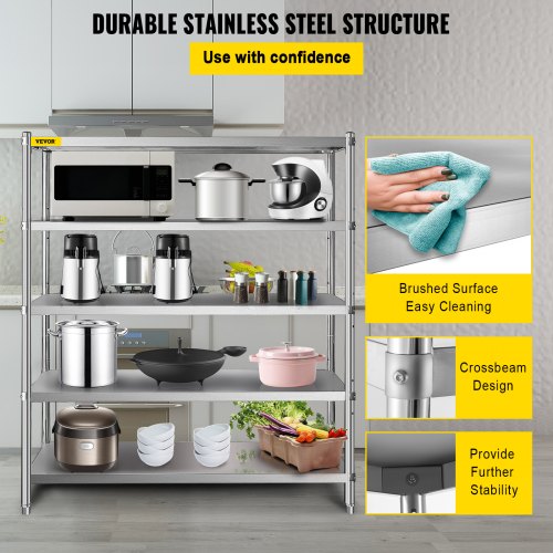 Stainless Steel Garage Shelf 5Tier Storage Shelving Unit 709 X 177 X 709 Inch Heavy Duty Adjustable 4