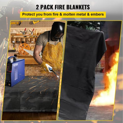Fiberglass Fire Retardant Blanket 1022F HeatResistant Black Emergency Fire Blanket With 12 Brass Gr 2