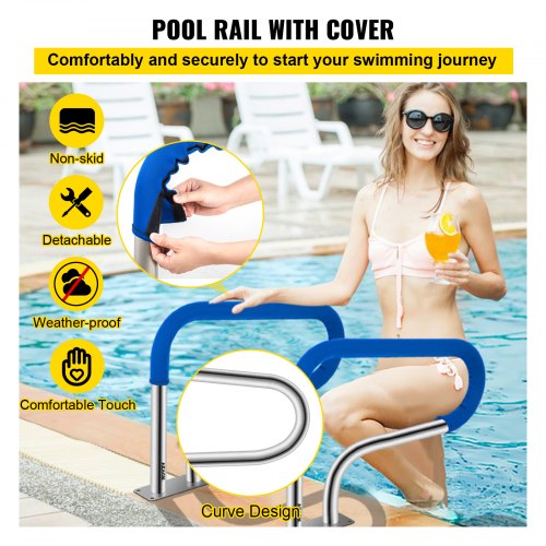 304 Stainless Steel Pool Handrail 375lbs Load Capacity QuickMount Base Plate  Full Installation Kit 3