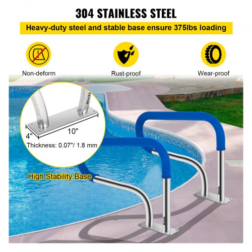 304 Stainless Steel Pool Handrail 375lbs Load Capacity QuickMount Base Plate  Full Installation Kit 4