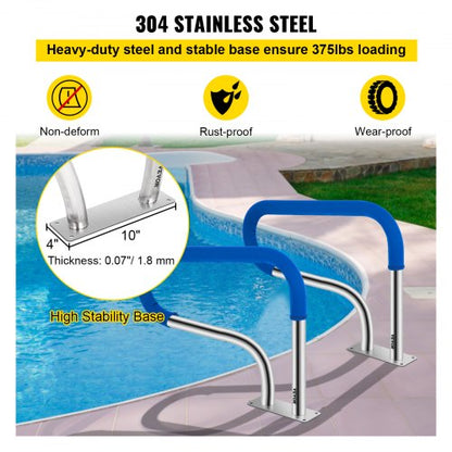 304 Stainless Steel Pool Handrail 375lbs Load Capacity QuickMount Base Plate  Full Installation Kit 4
