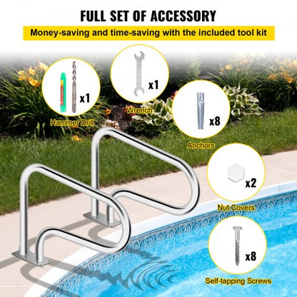 304 Stainless Steel Pool Handrail 375lbs Load Capacity QuickMount Base Plate  Full Installation Kit 6
