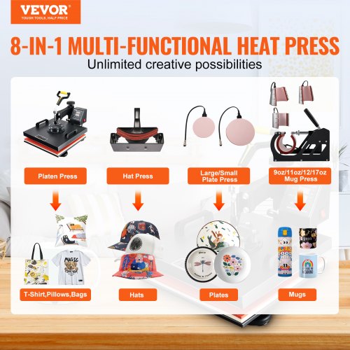 Multifunctional Heat Press Machine 15x15 8pc Combo Kit WDual LED Display  Professional TShirt Mug 2