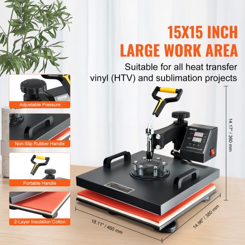 Multifunctional Heat Press Machine 15x15 8pc Combo Kit WDual LED Display  Professional TShirt Mug 4