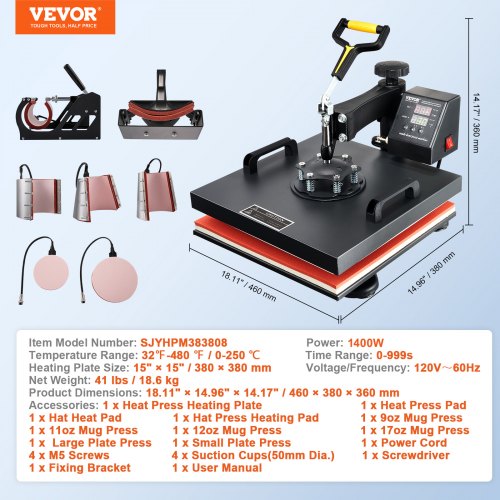 Multifunctional Heat Press Machine 15x15 8pc Combo Kit WDual LED Display  Professional TShirt Mug 7