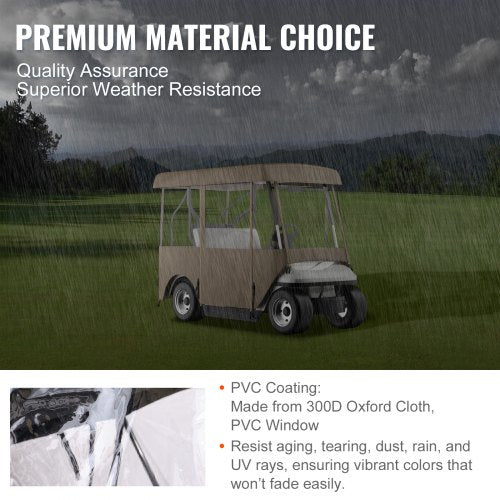 300D Waterproof Golf Cart Enclosure 4Sided Fairway Deluxe Cover With Clear PVC Windows Compatible 3