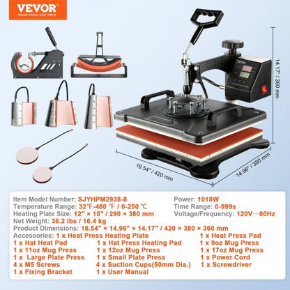 8in1 Heat Press Machine 12x15 Digital Transfer Press For TShirts Mugs Hats Plates  Caps  Profession 7