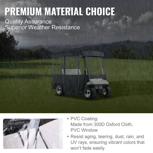 300D Waterproof Golf Cart Cover For 4Person 4Sided Fairway Deluxe Driving Enclosure With Clear PVC  3