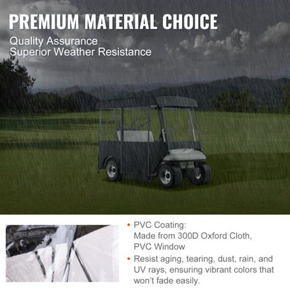 300D Waterproof Golf Cart Cover For 4Person 4Sided Fairway Deluxe Driving Enclosure With Clear PVC  3