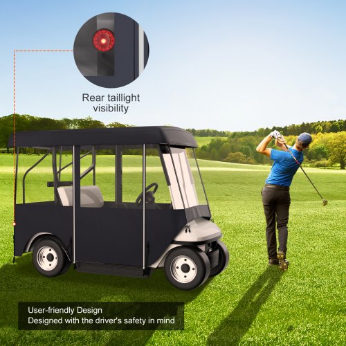 300D Waterproof Golf Cart Cover For 4Person 4Sided Fairway Deluxe Driving Enclosure With Clear PVC  4