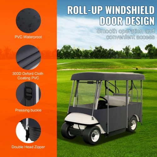 300D Waterproof Golf Cart Cover For 4Person 4Sided Fairway Deluxe Driving Enclosure With Clear PVC  5