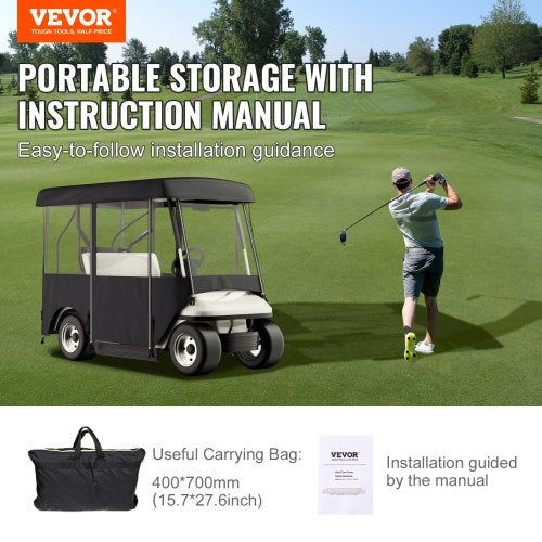 300D Waterproof Golf Cart Cover For 4Person 4Sided Fairway Deluxe Driving Enclosure With Clear PVC  7