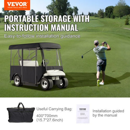 300D Waterproof Golf Cart Cover For 4Person 4Sided Fairway Deluxe Driving Enclosure With Clear PVC  7