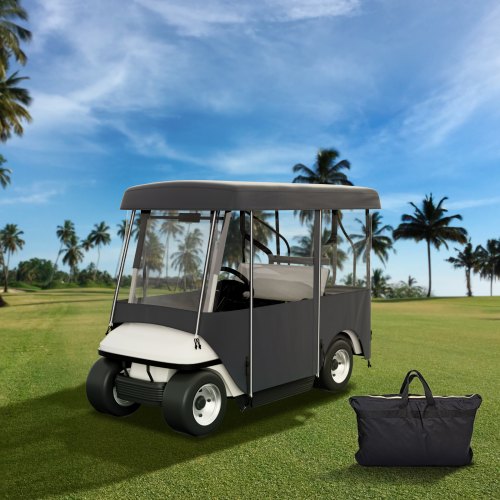 4Sided Fairway Deluxe Golf Cart Enclosure 300D Waterproof Cover With Clear Windows For 4Passenger E 1