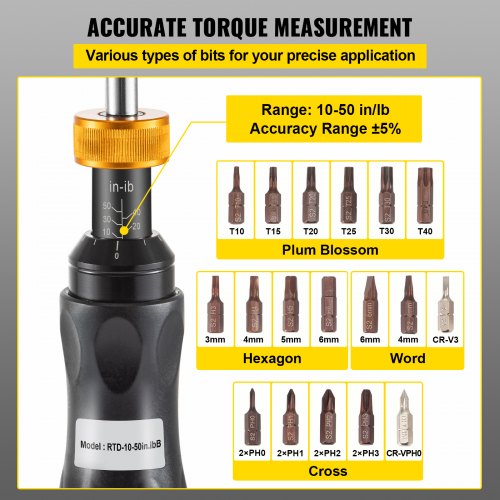 Adjustable Torque Screwdriver Electrician 1050 Inlbs 5 Accuracy 5 Inlb Increment With Bits  Case 3