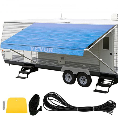 RV Awning Replacement Fabric, Ocean Blue Fade Camper Awning Canopy for Trailer, Patio, SUV, and Van, Heavy-Duty Vinyl