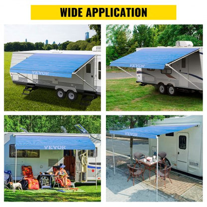 RV Awning Replacement Fabric, Ocean Blue Fade Camper Awning Canopy for Trailer, Patio, SUV, and Van, Heavy-Duty Vinyl