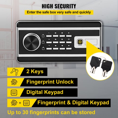 Steel CU.FT Safe Box for Cash, Jewelry & Guns, Biometric Safe Box with Fingerprint Unlock, Digital Keypad & Backup Keys