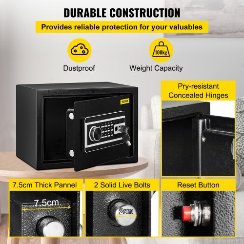 Steel CU.FT Safe Box for Cash, Jewelry & Guns, Biometric Safe Box with Fingerprint Unlock, Digital Keypad & Backup Keys