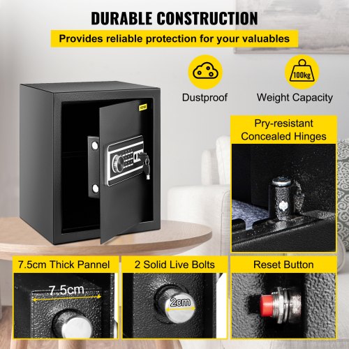 Steel CU.FT Digital Safe Box w/ Fingerprint Unlock, Keys & Keypad, Secure Money Safe for Jewelry, Pistols & Documents