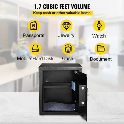 Steel CU.FT Digital Safe Box w/ Fingerprint Unlock, Keys & Keypad, Secure Money Safe for Jewelry, Pistols & Documents