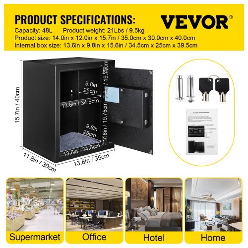 Steel CU.FT Digital Safe Box w/ Fingerprint Unlock, Keys & Keypad, Secure Money Safe for Jewelry, Pistols & Documents