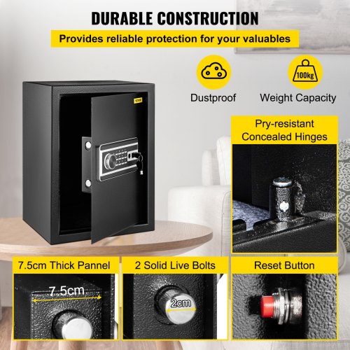 CU.FT Fingerprint Safe Box for Money, Jewelry, Documents, Steel Security Safe with Digital Keypad & Keys for Home