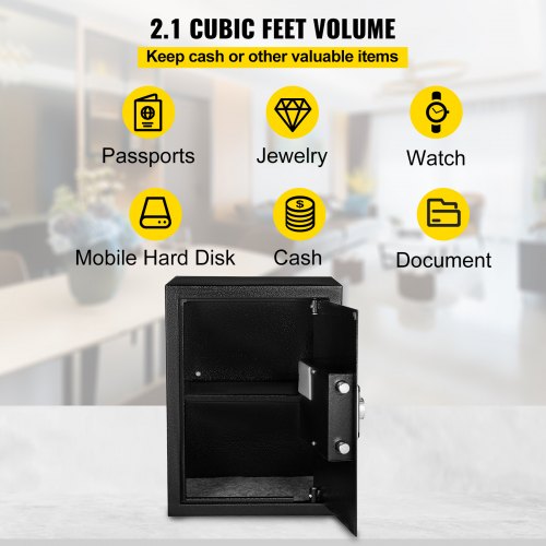 CU.FT Fingerprint Safe Box for Money, Jewelry, Documents, Steel Security Safe with Digital Keypad & Keys for Home