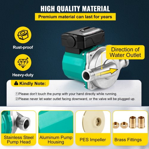 Hot Water Recirculating Pump, Stainless Steel Head Circulation Pump, Speed Electric Water Heater Circulator with NPT