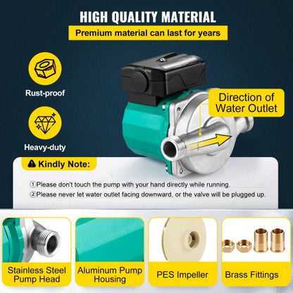 Hot Water Recirculating Pump, Stainless Steel Head Circulation Pump, Speed Electric Water Heater Circulator with NPT