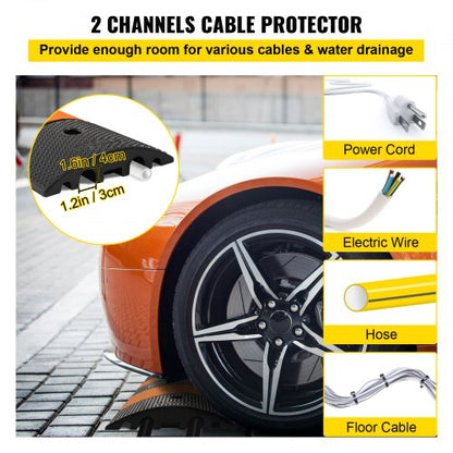 Long Modular Rubber Speed Bump, Channel, LBS Load Capacity, Garage Speed Bump for Asphalt, Concrete & Gravel Driveway