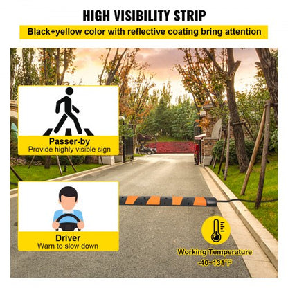 Long Modular Rubber Speed Bump, Channel, LBS Load Capacity, Garage Speed Bump for Asphalt, Concrete & Gravel Driveway