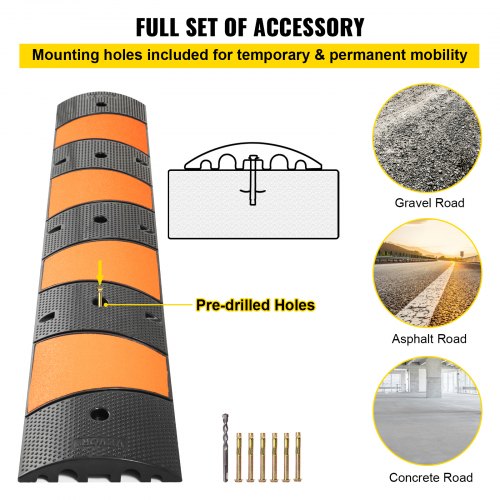Long Modular Rubber Speed Bump, Channel, LBS Load Capacity, Garage Speed Bump for Asphalt, Concrete & Gravel Driveway