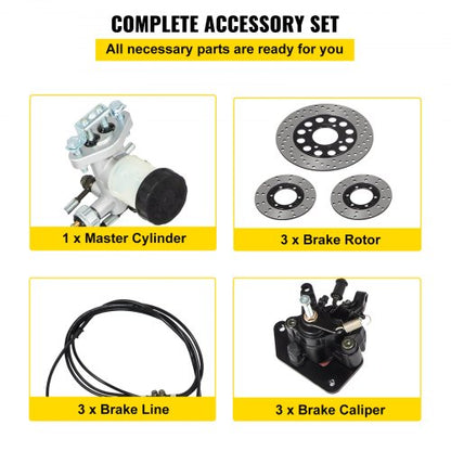 Universal Hydraulic Go-Kart Brake Master Cylinder Kiit for Hammerhead & 150cc Karts, Complete Kit with Calipers & Rotors