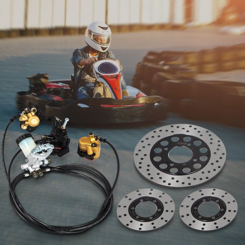 Universal Hydraulic Go-Kart Brake Master Cylinder Kiit for Hammerhead & 150cc Karts, Complete Kit with Calipers & Rotors