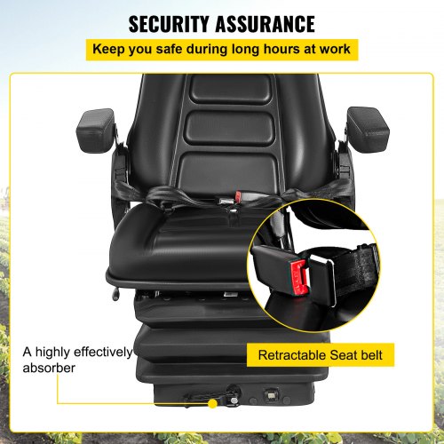 Foldable Heavy Duty Suspension Seat With Adjustable Backrest Headrest Armrest, Universal Forklift Seat With Slide Rails