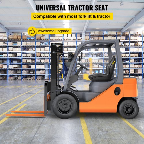 Universal Tractor Seat Replacement, Compact High Back Mower Seat Pair with Central Drain Hole, Black Vinyl Forklift Seat