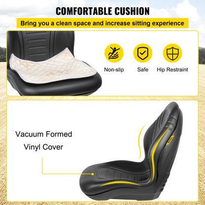 Universal Tractor Seat Replacement, Compact High Back Mower Seat Pair with Central Drain Hole, Black Vinyl Forklift Seat