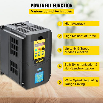 4KW Variable Frequency Drive, CNC Motor Inverter Converter, AC Input, Phase Output for Motor Speed Regulation