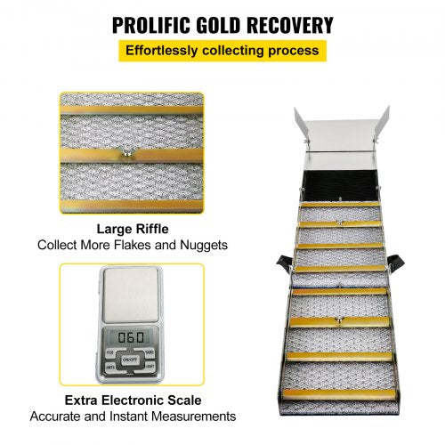 Folding Aluminum Alloy Sluice Box for Gold Panning, Lightweight Portable Sluice with Miners Moss